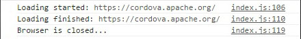 Cordova InAppBrowser Exit Console