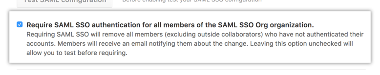 对组织要求 SAML SSO 的复选框 