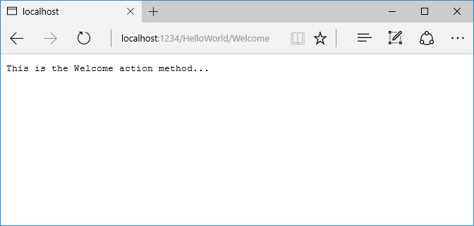 显示“这是 Welcome 操作方法”应用程序响应的浏览器窗口